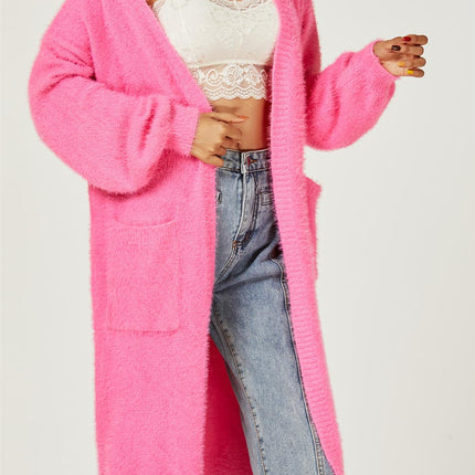 Relaxed Cozy Soft Cardigan In Fuchsia Pink