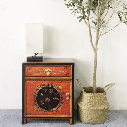Vintage Asia Chinesisches Nachtkästchen Nachttisch "Coalflowers" - Art. 35191-8