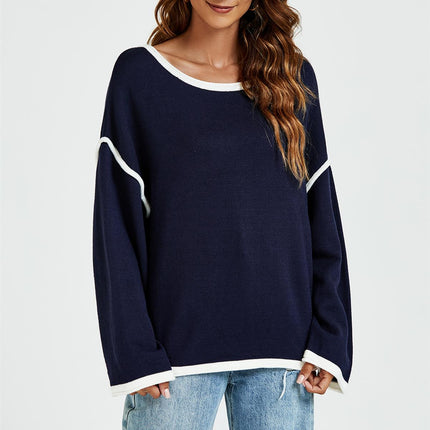 White Striped Oversized Jumper Top In Navy