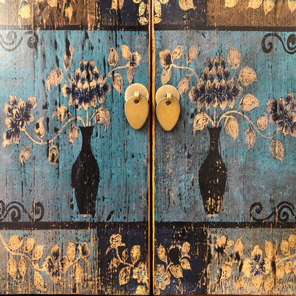 Vintage Asia Asiatische Kommode Sideboard Blau "Oceanflowers" - Art. 34740-5