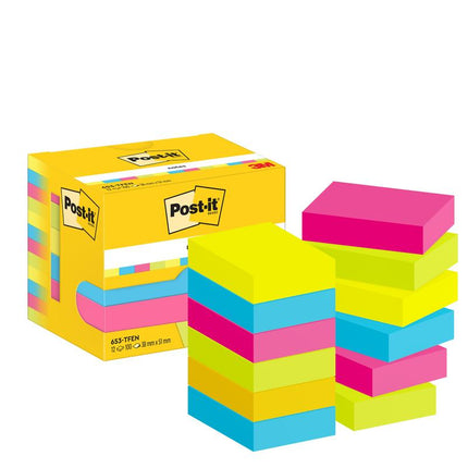 Post-it® Notes, Energetic Collection, 38 mm x 51 mm, 100 Blatt/Block, 12 Blöcke/Packung, Kartonverpackung, 100% PEFC, SGSCH-PEFC-COC-110078 | Packung (1 Stück)