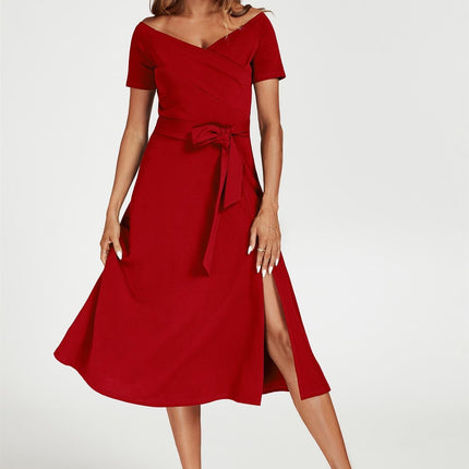 Bardot Midi Dress In Red
