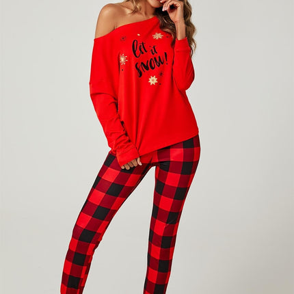 Let It Snow* Christmas Long Sleeve SweatShirt Top & Trousers Co Ord In Red