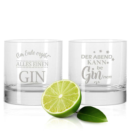 SEO. 2er Set Montana GIN - Gläser "Der Abend kann beGINnen" & "Am Ende ergibt alles einen GIN" - Linkreich