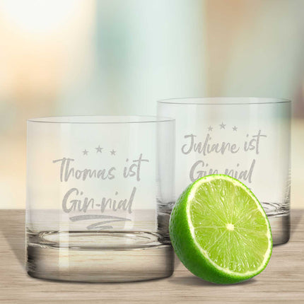 SEO. 2er Set Montana GIN - Gläser "Gin - nial" mit Wunschnamen - Linkreich