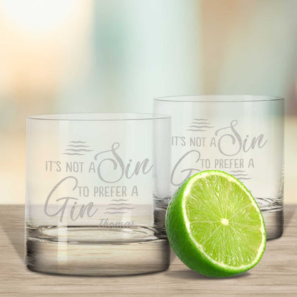 SEO. 2er Set Montana GIN - Gläser "It´s Not a Sin to Prefer A Gin" mit Wunschnamen - Linkreich