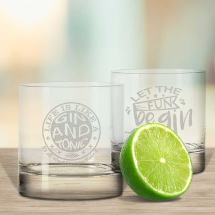 SEO. 2er Set Montana GIN - Gläser "Life is like a Gin and Tonic & Let the fun beGin" - Linkreich
