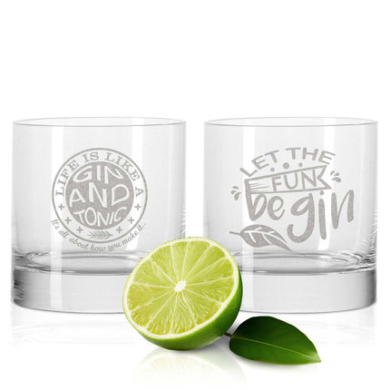 SEO. 2er Set Montana GIN - Gläser "Life is like a Gin and Tonic & Let the fun beGin" - Linkreich