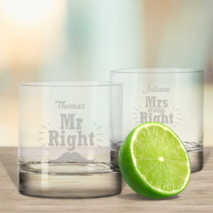 SEO. 2er Set Montana GIN - Gläser "Mr Right & Mrs Always Right" mit Namen - Linkreich