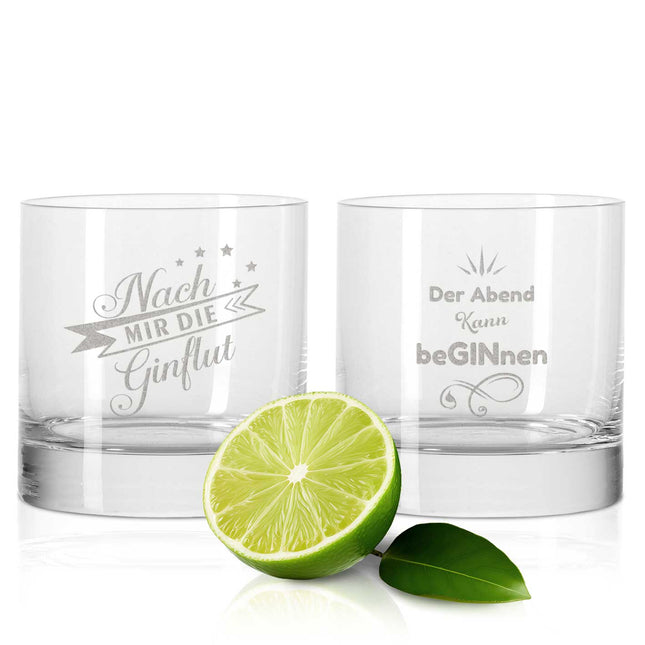 SEO. 2er Set Montana GIN - Gläser "Nach mir die GINflut" & "Der Abend kann beGINnen" - Linkreich