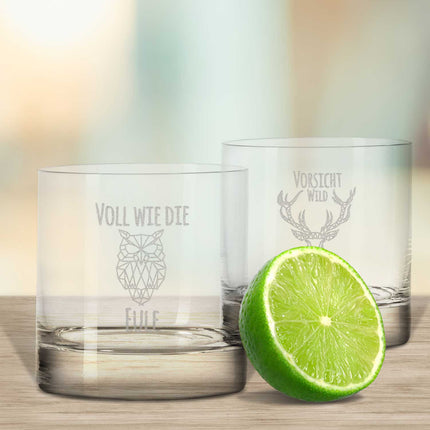 SEO. 2er Set Montana GIN - Gläser "Voll wie die Eule + Vorsicht Wild!" - Linkreich
