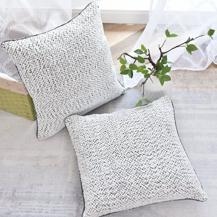 2er Set Chenille Dekokissen Bouclé-Optik LxB 40x40 cm Weiß Schwarz »MONTANA« mit Eleganter Schwarzer Paspelierung Reißverschluss Weicher Füllung 2023330K-2