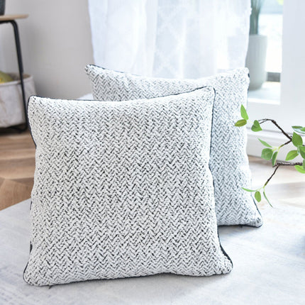 2er Set Chenille Dekokissen Bouclé-Optik LxB 40x40 cm Weiß Schwarz »MONTANA« mit Eleganter Schwarzer Paspelierung Reißverschluss Weicher Füllung 2023330K-2