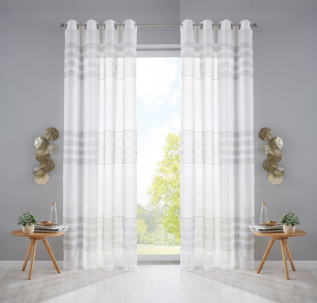 2er Set Gardinen Ösen Vorhang Streifen Gewebt »LINEN« HxB 245x140 cm Naturweiß Grau Ösenschal Batist Halbttransparent Webstreifen 2022310-2