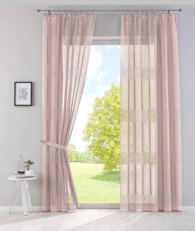 2er Set Gardinen Voile »Sanremo« Landhaus-Stil Querstreifen Leinen Häkel Optik Netzstruktur verdeckte Schlaufen Gardinenband 20190340-2otto