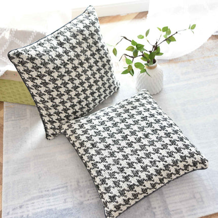 2er Set Kissen LxB 40x40 cm Creme Schwarz »PARIS« mit Füllung Ausgefallenes Hahnentritt-Muster schwarzes Paspelband 2023320K-2