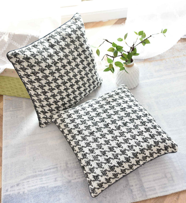 2er Set Kissen LxB 40x40 cm Creme Schwarz »PARIS« mit Füllung Ausgefallenes Hahnentritt-Muster schwarzes Paspelband 2023320K-2