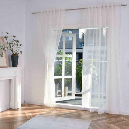 2er Set Transparente Gardine HxB 245x145 cm Weiß »DOHA« in Leinen-Optik mit Glänzendem Garn - Moderne Linien-Design, Pflegeleicht 2023490-2