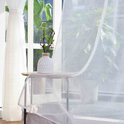 2er Set Transparente Gardine HxB 245x145 cm Weiß »DOHA« in Leinen-Optik mit Glänzendem Garn - Moderne Linien-Design, Pflegeleicht 2023490-2