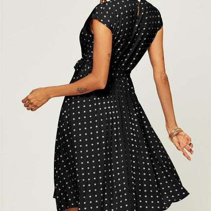 Polka Dot Sleeveless Pleated Midi Dress In Black