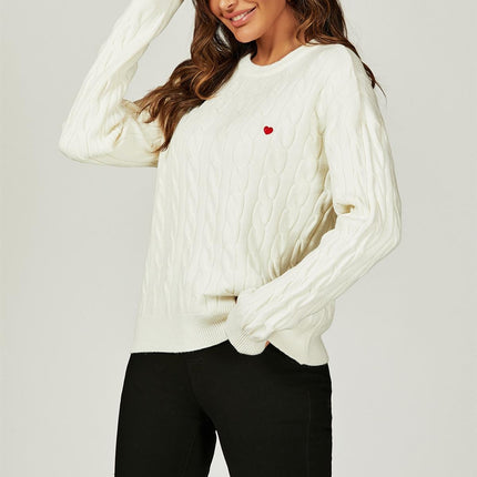 Heart Embroidery Jumper Top In Cream