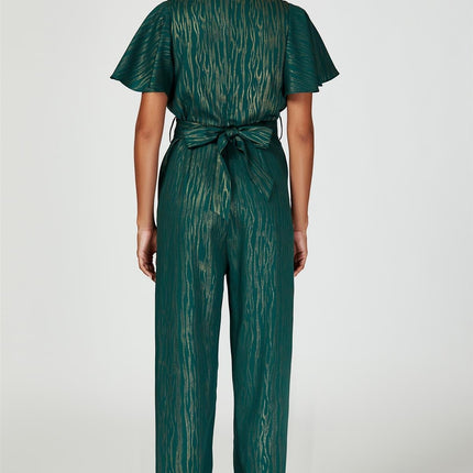 Gold Foil Print Wrap Top Jumpsuit In Green