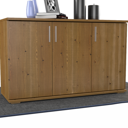 Nobis Kommode Sideboard | Anrichte | 3-Türig mit Regalböden | 100% Bio Kiefer Massivholz
