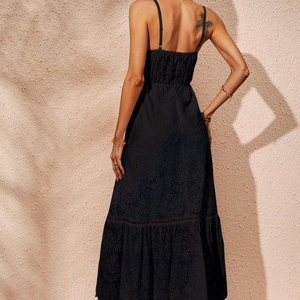 Lace Embroidery Anglaise Maxi Dress In Black