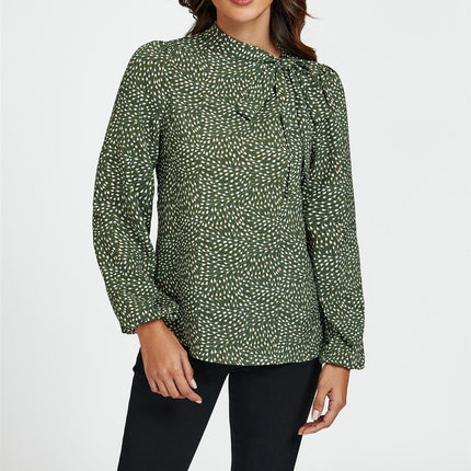 Floral Print Side Tie Blouse Top In Olive
