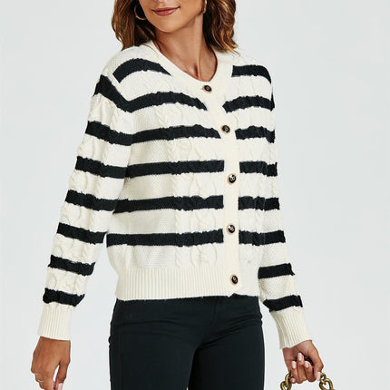 Stripe Pattern Knitted Cardigan In Black