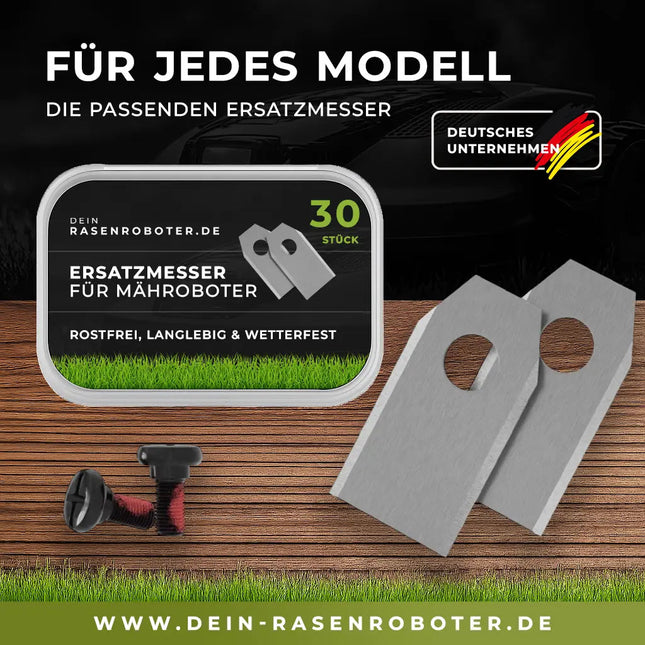 30x Edelstahl Messer für Sunseeker X5 & X5 Plus RTK | 36x18x0,9mm
