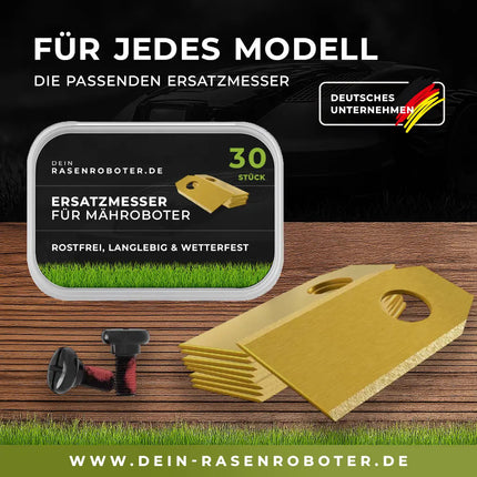 30x Titan Messer für alle Sunseeker Mähroboter | Gold Edition | 36x18mm