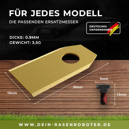 30x Titan Messer für alle Sunseeker Mähroboter | Gold Edition | 36x18mm