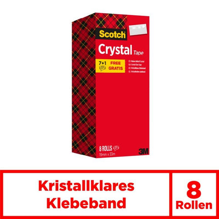 Scotch® Crystal Klebeband, transparent, Vorteilspack, 8 Rollen, 19 mm x 33 m | Packung (1 Stück)