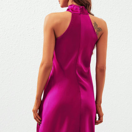 Satin Halter Neck Mini Dress In Fuchsia