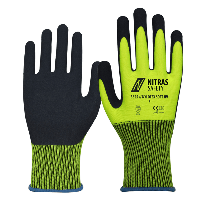 NITRAS NYLOTEX SOFT HV Nylonhandschuhe, neongelb, teilbeschichtet