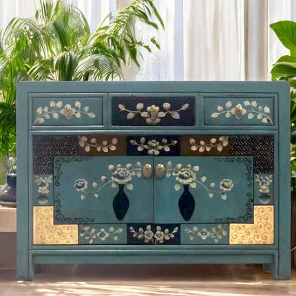 Vintage Asia Chinesische Kommode Sideboard Regal "Oceanflowers" - Art. 33082-5