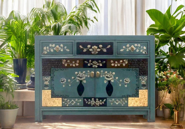 Vintage Asia Chinesische Kommode Sideboard Regal "Oceanflowers" - Art. 33082-5