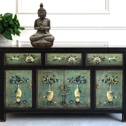 Vintage Asia Orientalische Kommode Sideboard Schrank Minzgrün - Art. 34372-6