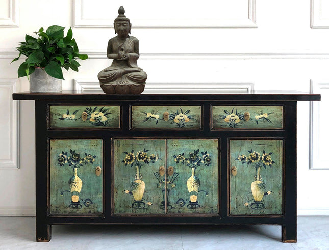 Vintage Asia Orientalische Kommode Sideboard Schrank Minzgrün - Art. 34372-6