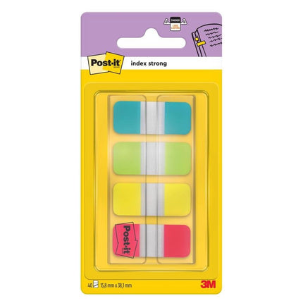Post-it® Index Strong Ablagetabs, Mini, Gelb, Rot, Blau und Grün, 15.8 mm x 38.1 mm, 40 Haftstreifen/Spender, 1 Spender/Packung | 1 Stück