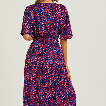 Angel Sleeve Wrap Top Midi Dress In Blue