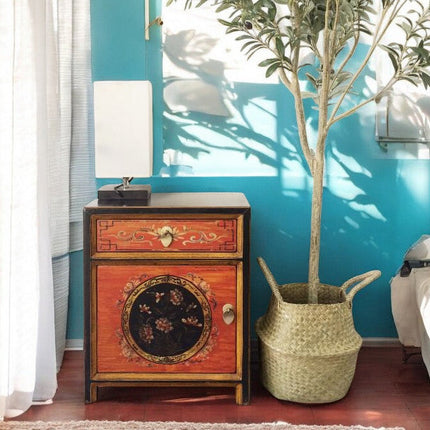 Vintage Asia Chinesisches Nachtkästchen Nachttisch "Coalflowers" - Art. 35191-8