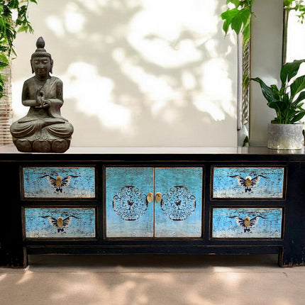 Vintage Asia Asiatisches Lowboard Kommode Bank Türkis-Schwarz - Art. 35208-5