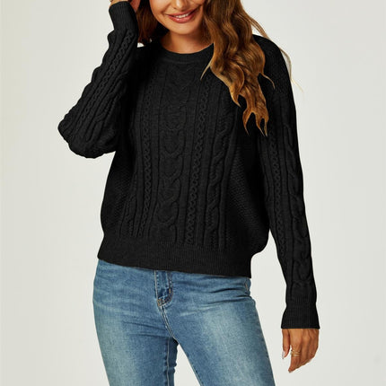 Cable Knit Crew Neck Jumper In Black