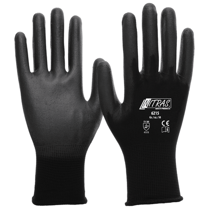 NITRAS Nylonhandschuhe, schwarz, PU-beschichtet, teilbeschichtet
