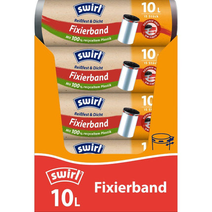 Swirl Fixierband-Müllbeutel 10 l Reißfest & Dicht | Rolle (15 Beutel)