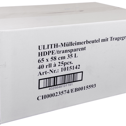 SEO. 35L Müllbeutel mit Tragegriff - Transparent - Reißfest & Flüssigkeitsdicht - 20 Linkreich
