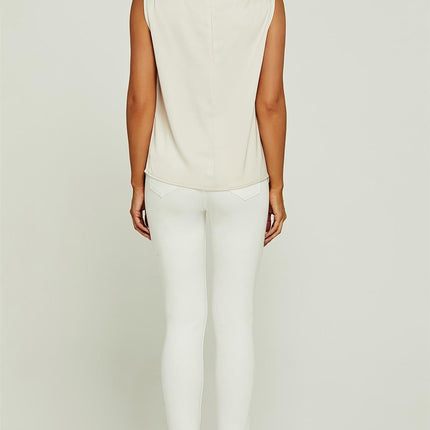 High Neck Sleeveless Blouse In Oyster