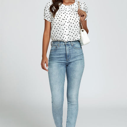 Dot Print Short Sleeves Top In White